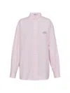 Prada Logo-embroidered Long-sleeved Cotton Shirt In Pink