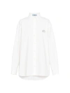 Prada Womens White Logo-embroidered Long-sleeved Cotton Shirt