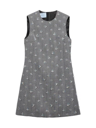 Prada Women's Embroidered Pinstripe Mini-dress In Burgundy