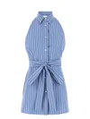 Prada Womens Light Blue Sleeveless Striped Cotton-poplin Mini Shirt Dress