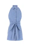 Prada Embroidered Poplin Mini Dress In Blue