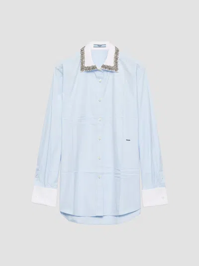 Prada Women's Embroidered Poplin Shirt In Blue