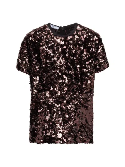 Prada Fitted Short-sleeved Top With Sequined Detailing In Black