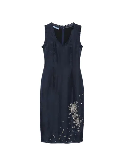 Prada Embroidered Silk Organza Dress In Blue