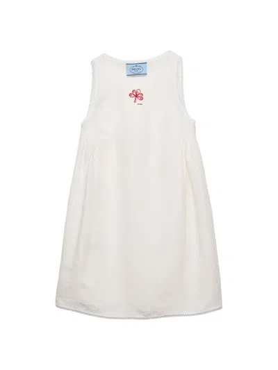 Prada Embroidered Slubbed Canvas Mini-dress In White
