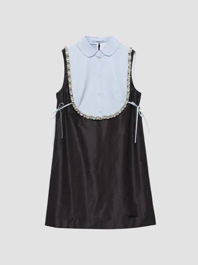 Prada Dress Contrast Panel Embellished Collar Tie Detail In Multi
