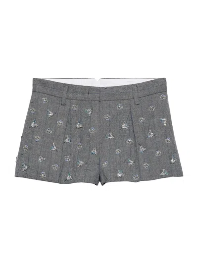 Prada Women's Embroidered Wool Pinstripe Shorts In Gray