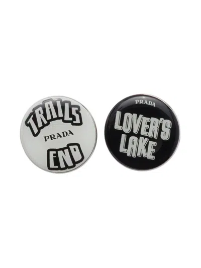 Prada Women's Enameled Metal Brooches In Black