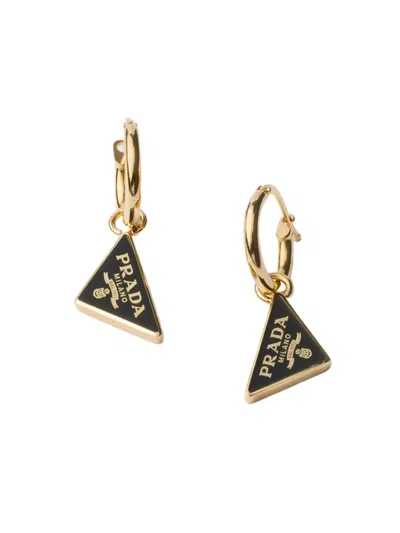 Prada Enamel Triangle Logo Hoop Earrings In Gold