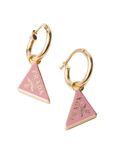 Prada Women's Enameled Metal Earrings In Gold Pink