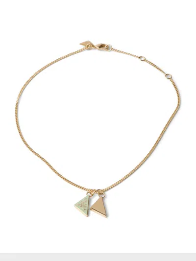 Prada Women's Enameled Metal Necklace In Gold Green