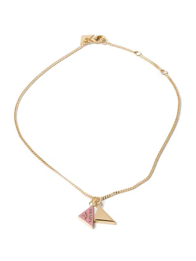 Prada Women's Enameled Metal Necklace In Gold Pink