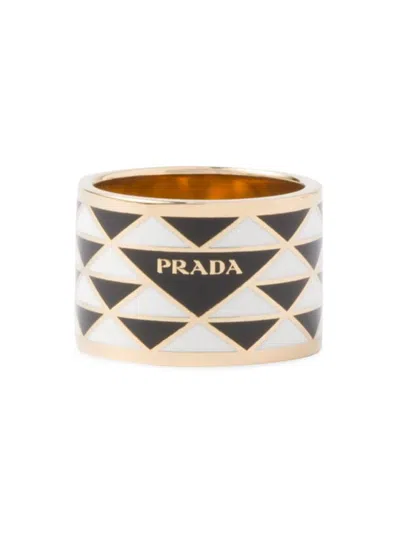 Prada Women's Enameled Metal Ring In Black White