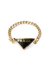 Prada Enamel Triangle Chain Ring In Gold