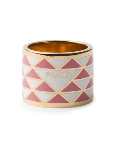 Prada Women's Enameled Metal Ring In White Pink