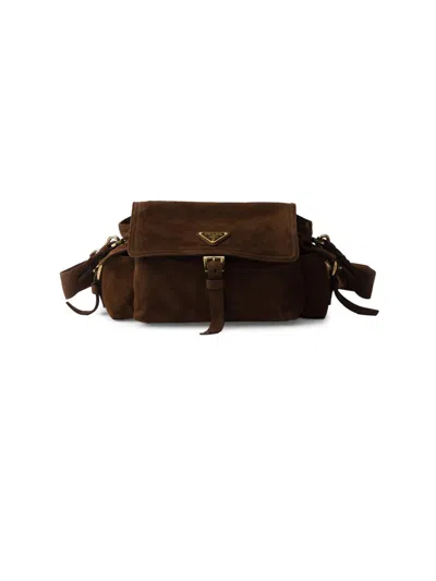 Prada Women's Explore Medium Suede Shoulder Bag In Brown