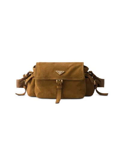Prada Women's Explore Medium Suede Shoulder Bag In Brown