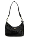 Prada Fabric Re-edition Shoulder Bag With Sequin Embellishment In Black