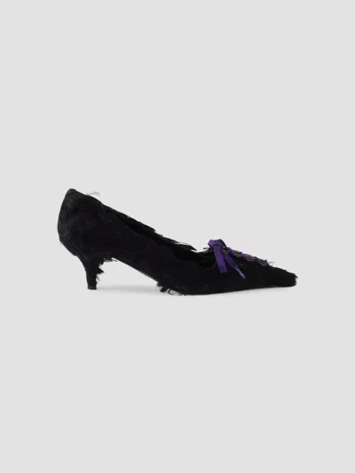 Prada Feather-embellished Satin Pumps In Black