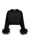 Prada Sweatshirt Mit Rundhalsausschnitt Und Federbesatz In Black