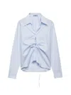 Prada Ruched Laced Collared Blouse In Blue