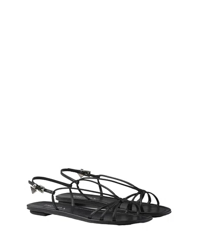 Prada Leather Flat Sandals Women In Black