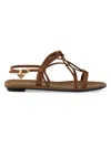Prada Flat Leather Sandals In Brown
