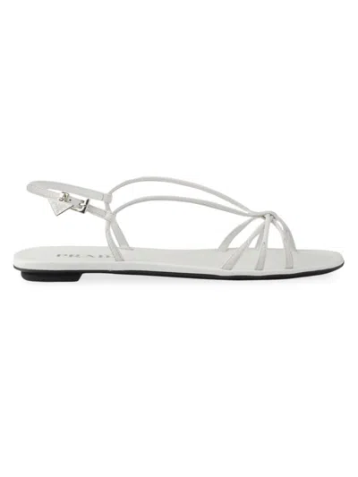 Prada Women's Flat Leather Sandals In White