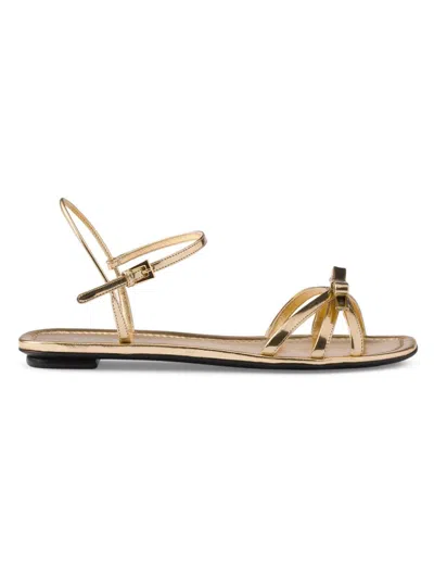 Prada Flat Metallic Leather Sandals In Gold