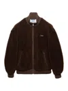 Prada Virgin Wool Bomber With Mini Logo In Brown
