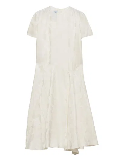 Prada Dress Midi Length Short Sleeves Buttons In Neutral