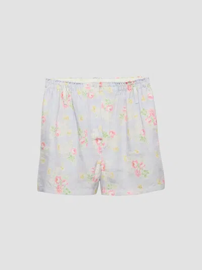Prada Women's Floral Print Old Linen Shorts In Blue
