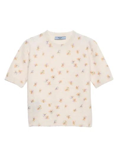 PRADA WOMEN'S FLORAL PRINT WOOL CREWNECK SWEATER