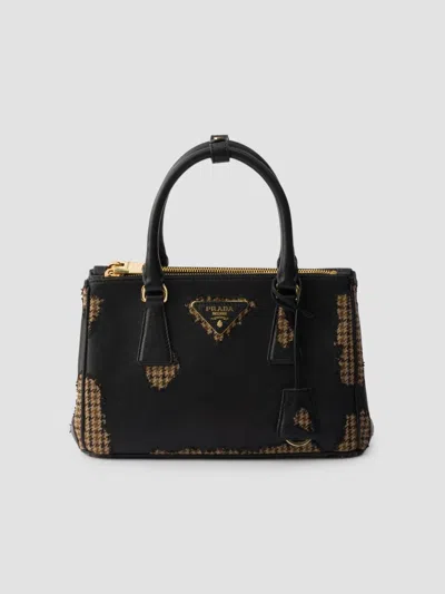 Prada Galleria Large Nappa Leather And Wool Bag In Black