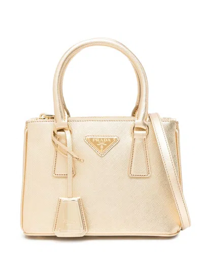 Prada Women Galleria Saffiano Leather Mini Bag In Silver