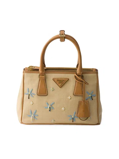 Prada Galleria Small Canvas And Leather Embroidered Bag In Orange