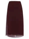 Prada Sheer Overlay Midi Length Skirt With Ruched Detailing In Dark Red