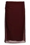 Prada Sheer Overlay Midi Length Skirt With Ruched Detailing In Multicolor