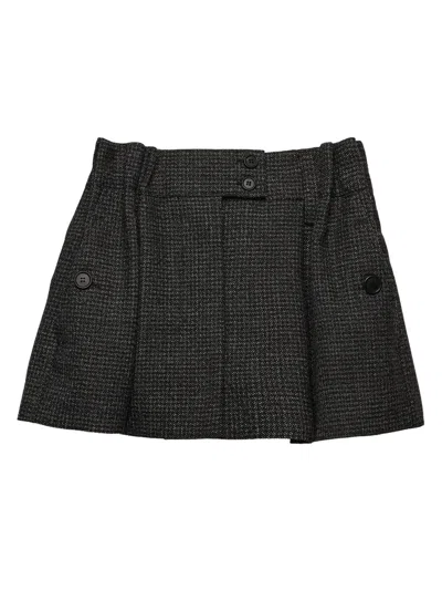 Prada Women's Gingham Check Mouline Wool Miniskirt In Black