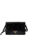 Prada Flap Soft Leather Shoulder Bag In Black