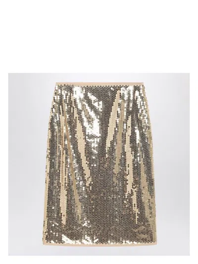 PRADA WOMEN'S GOLD MIDI SKIRT WITH SEQUINS