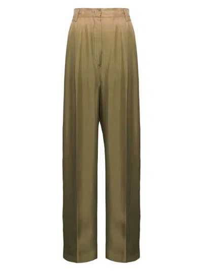 Prada Gradient Pintuck Twill Silk Trousers In Green