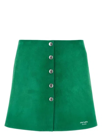 PRADA WOMEN'S GRASS SUEDE MINI SKIRT