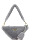 Prada Grey Shearling Mini Shoulder Bag In Gray