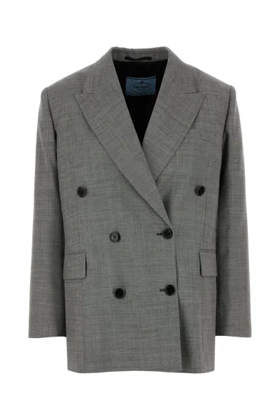 PRADA PRADA WOMEN GREY WOOL BLAZER