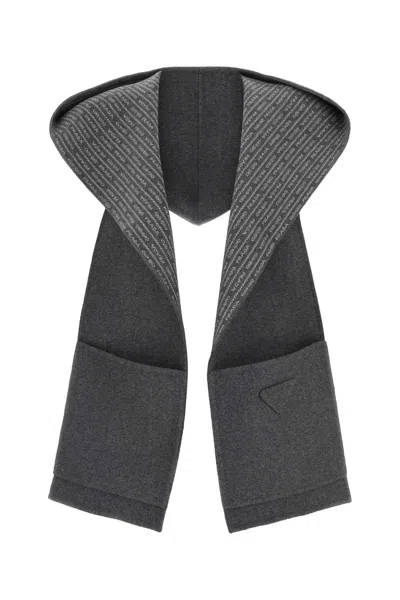 Prada Wool Scarf With Hooded Design And Pocket Detail In Grey