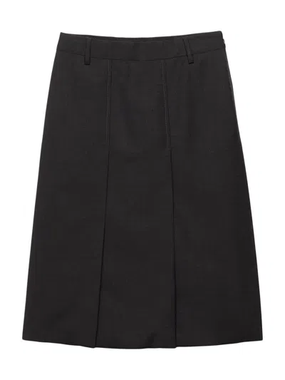 Prada Slited Midi Skirt In Black