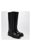 Prada Leather Square-toe Tall Moto Boots In Black