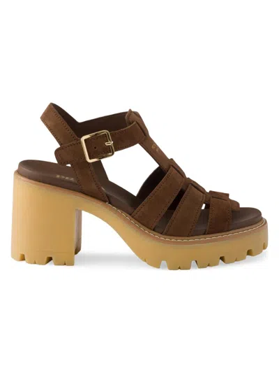 Prada High-heeled Suede Platform Sandals In Brown