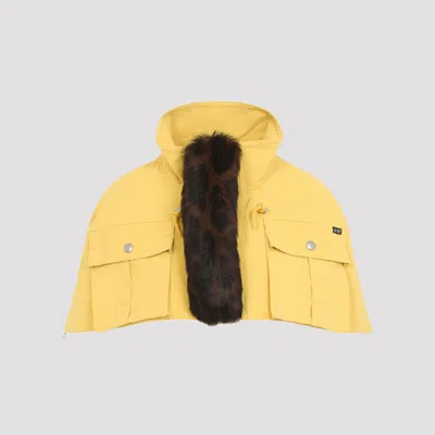 Prada Women's Hooded Fur-trim Cape In Yellow & Orange